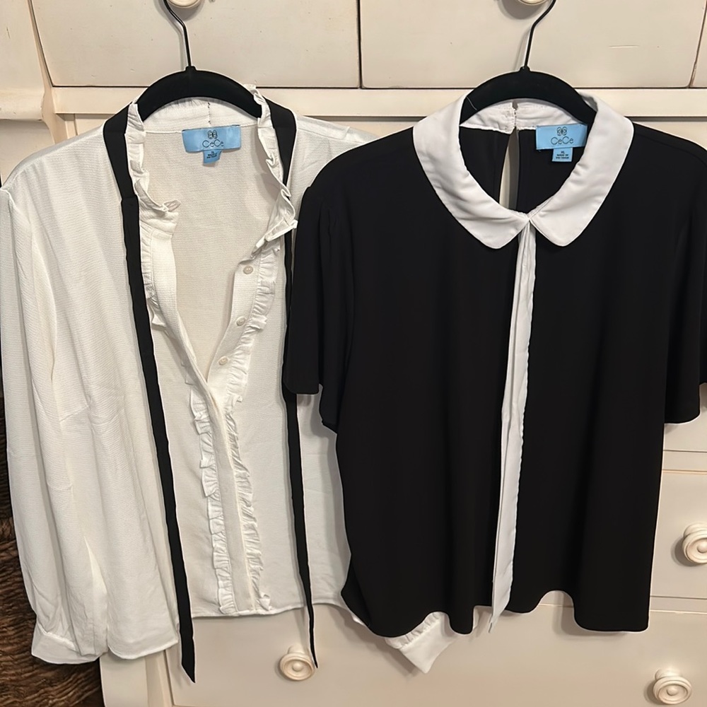 Two (2) CeCe tops - Black and white
